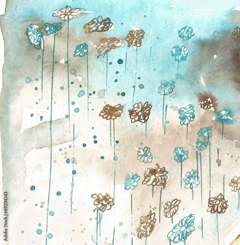 Obraz w ramie blue and brown flowers