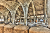 Concrete fermentation tanks in an abandoned cellar