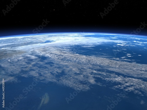 Planet earth horizon in space - 3D render