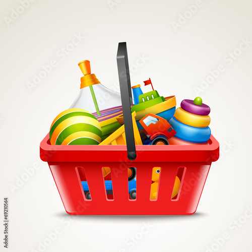 Toys in shopping basket
