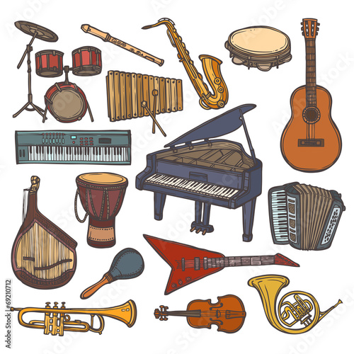 Musical instruments sketch icon