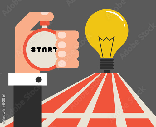 Way to success with idea light bulb, flat design vector