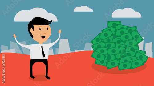 Successful businessman find money, flat design vector
