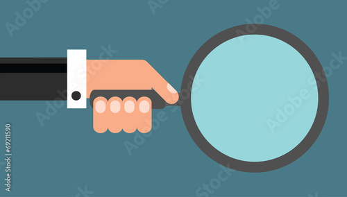 Businessman with magnifying glass, flat design vector