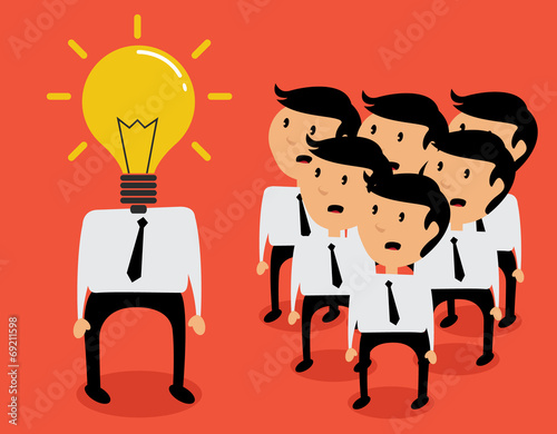 Businessman with idea light bulb concept, flat design vector
