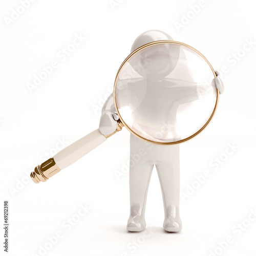 3d white people with a magnifying glass