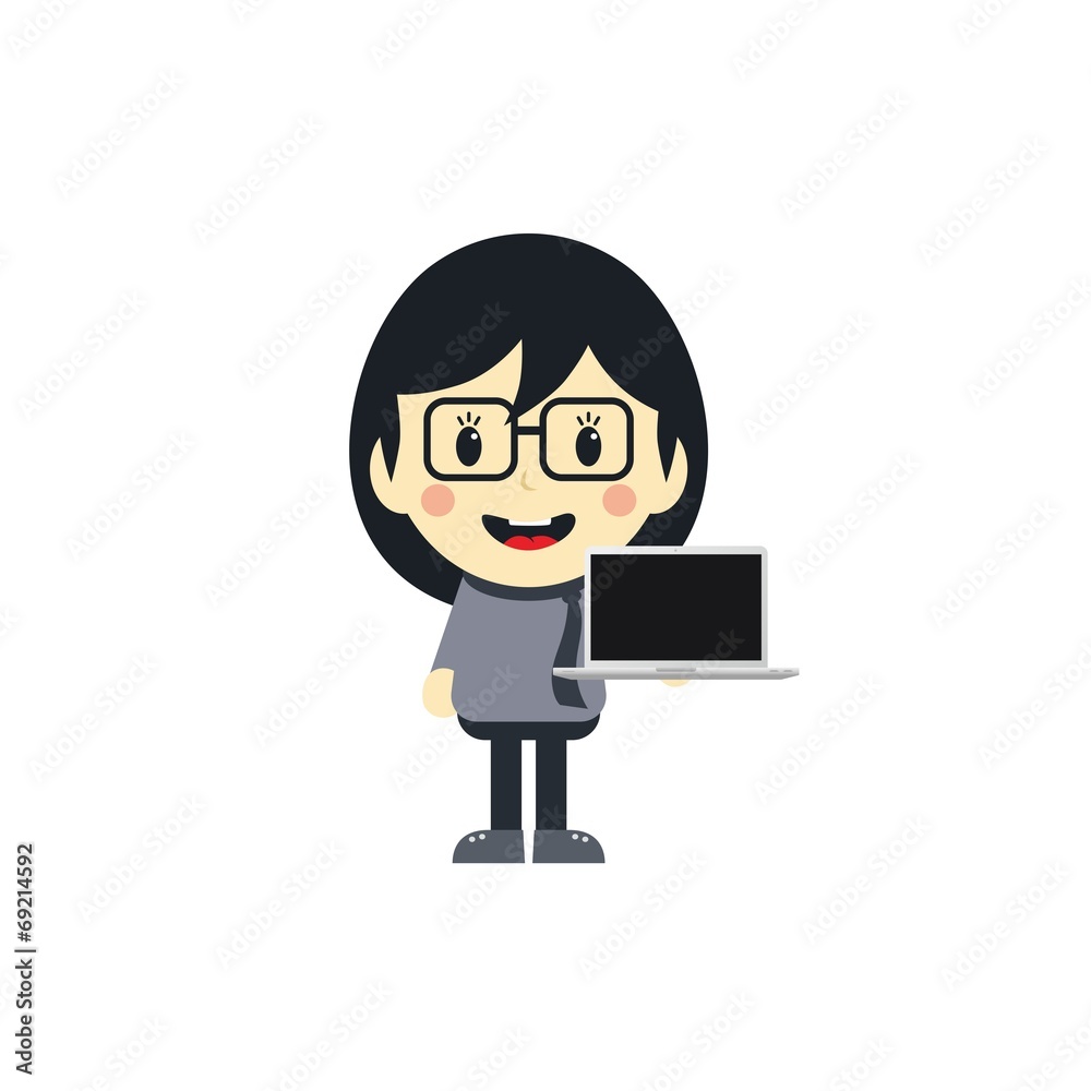 cute girl with laptop cartoon character cute girl with laptop cartoon character