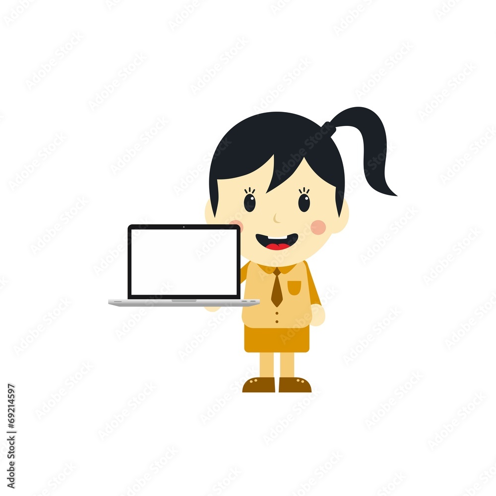 cute girl with laptop cartoon character cute girl with laptop cartoon character