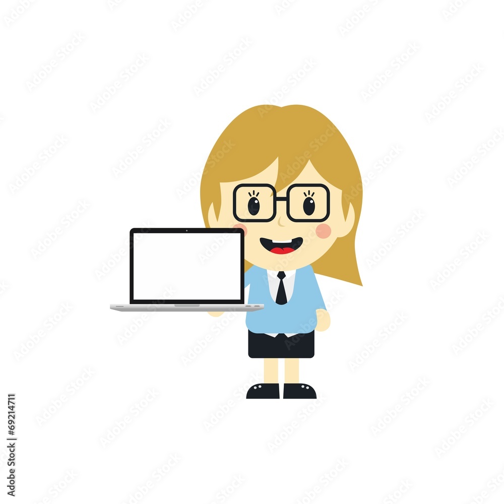 cute girl with laptop cartoon character cute girl with laptop cartoon character