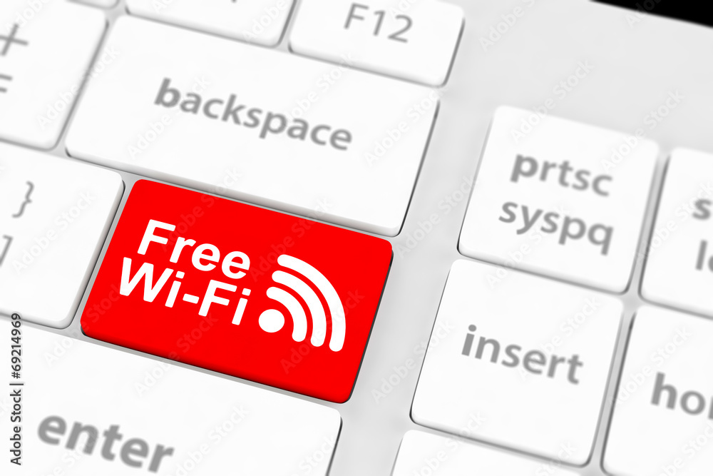 Free WI-FI button on keyboard with soft focus