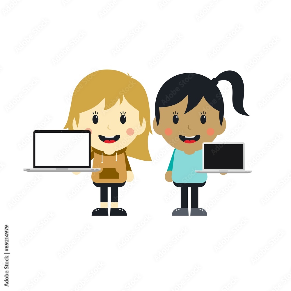 cute girl with laptop cartoon character cute girl with laptop cartoon character