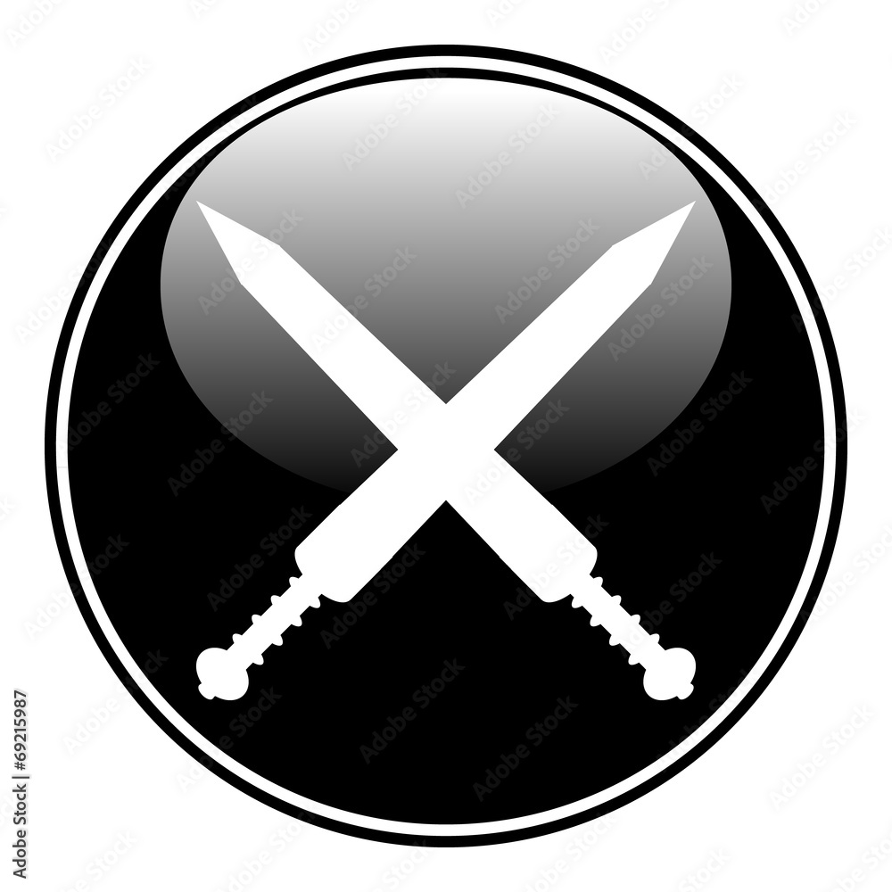 Fototapeta premium Crossed gladius swords button