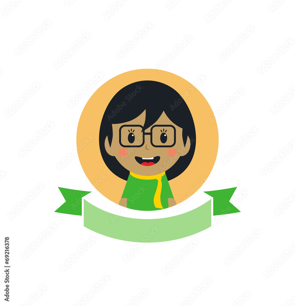 cute girl cartoon character label