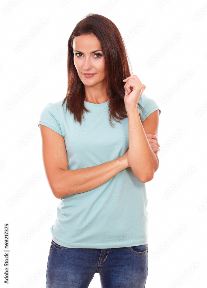 Reflective lady asking herself a question Reflective lady asking herself a question