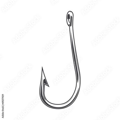Fishing hook isolated on a white background. Line art