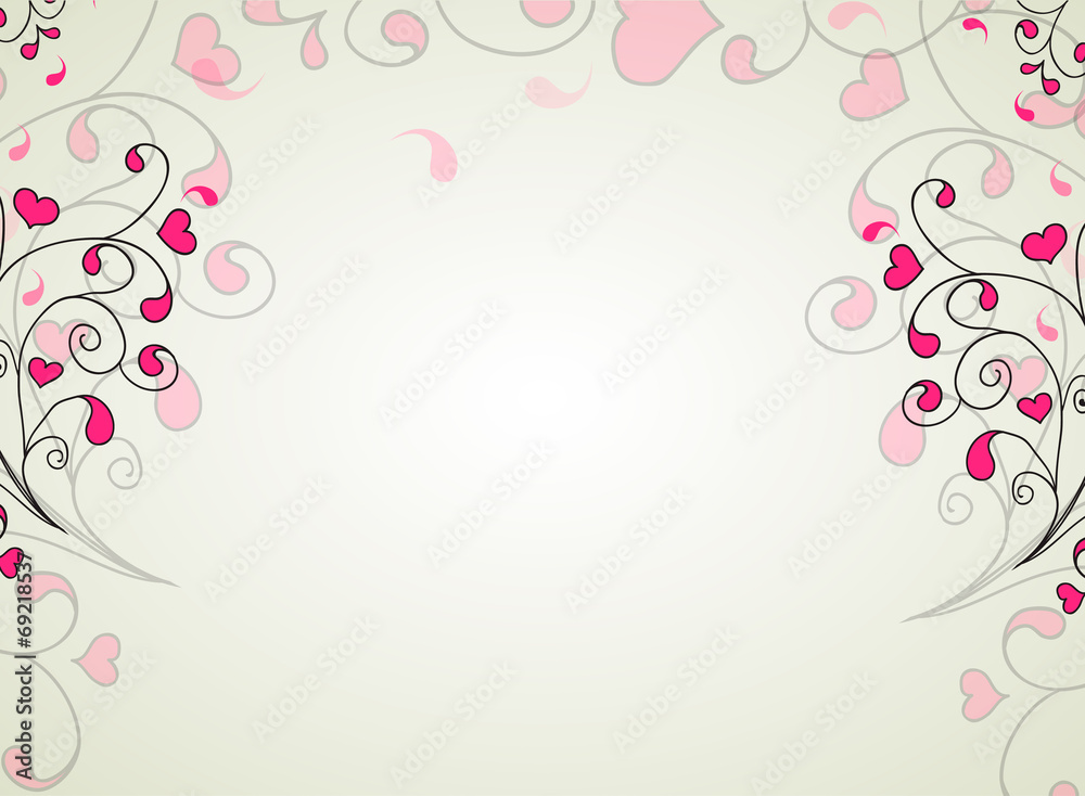 Hearts and swirls on a light background