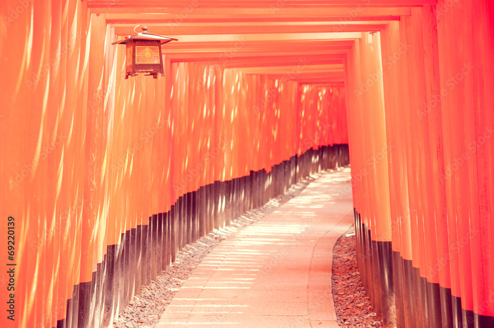 Fototapeta premium Red door named Torii in Fushimi Inari shrine, Kyoto, Japan in vi