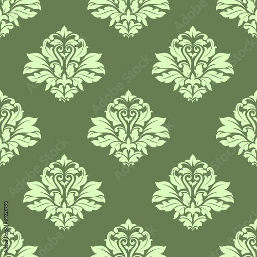Floral seamless pattern with light green on dark green