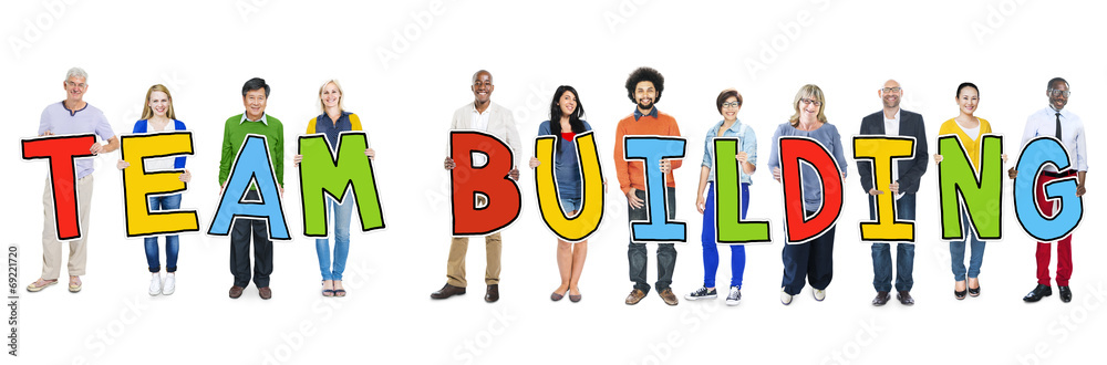 Diverse Group of People Holding Text Team Building Diverse Group of People Holding Text Team Building