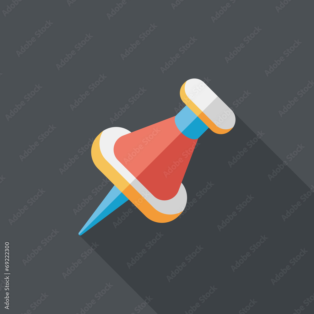 push pin flat icon with long shadow,eps10
