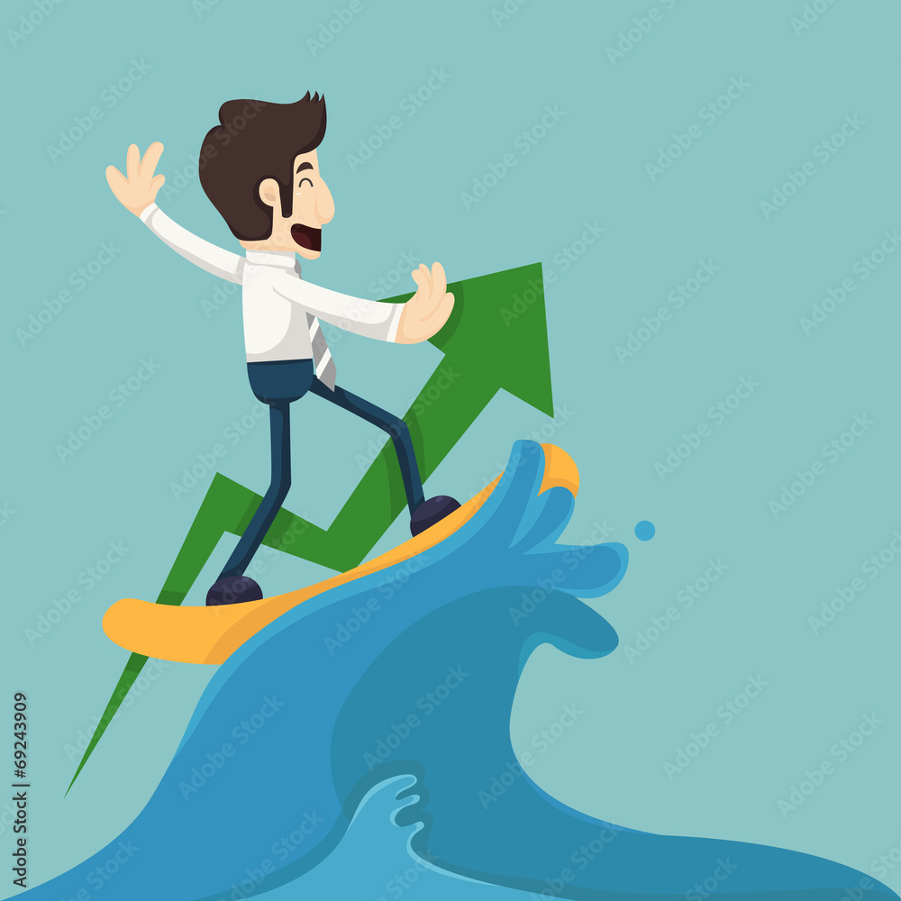 Businessman surfing on wave Businessman surfing on wave