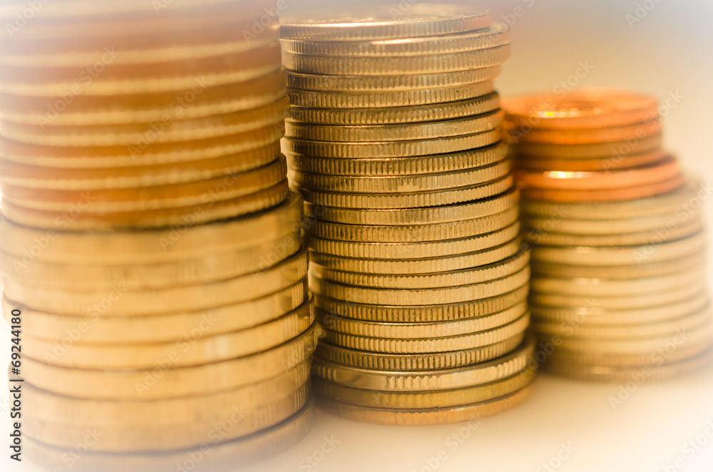 Stacks of Coins arrangement closeup Stacks of Coins arrangement closeup