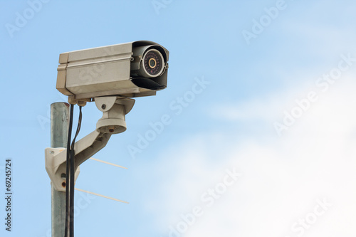 CCTV Camera or surveillance Operating with blue sky on backgroun