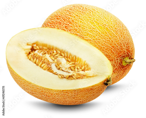 ripe melon with slice on the white background