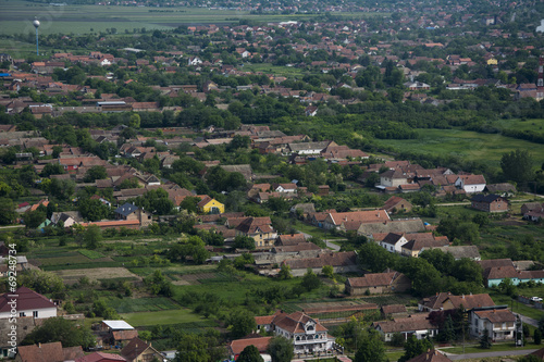 Arial view over small village