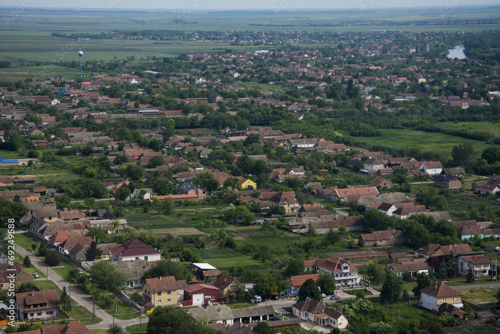 Arial view over small village