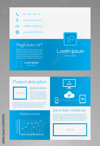 Brochure template - modern blue-white design - 8,5 x 11 inches