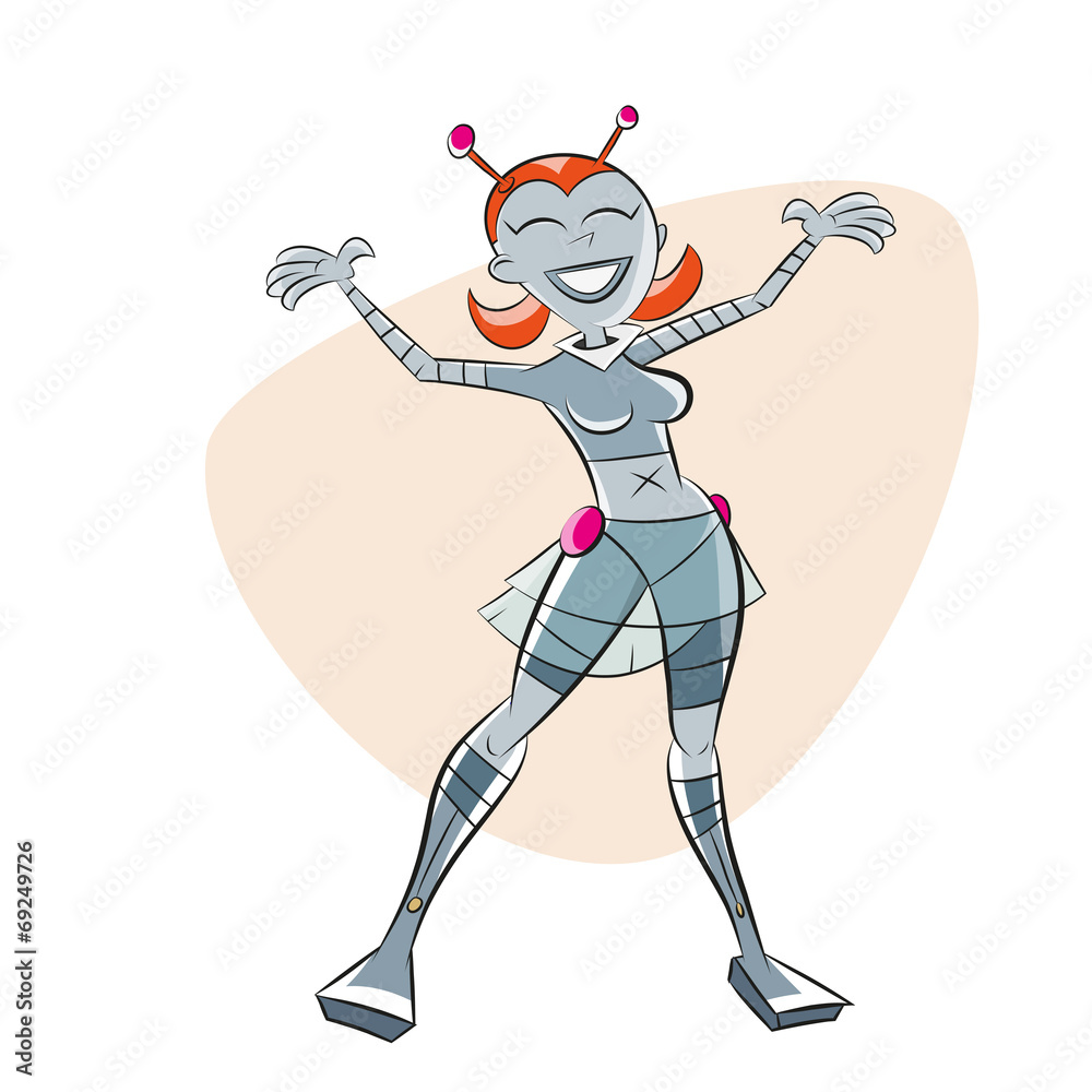 roboter frau cartoon retro lustig android
