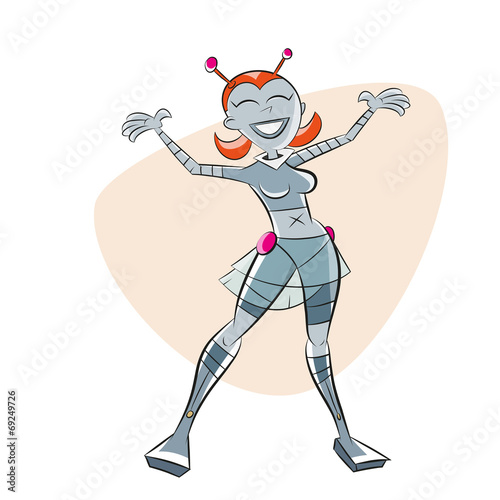 roboter frau cartoon retro lustig android