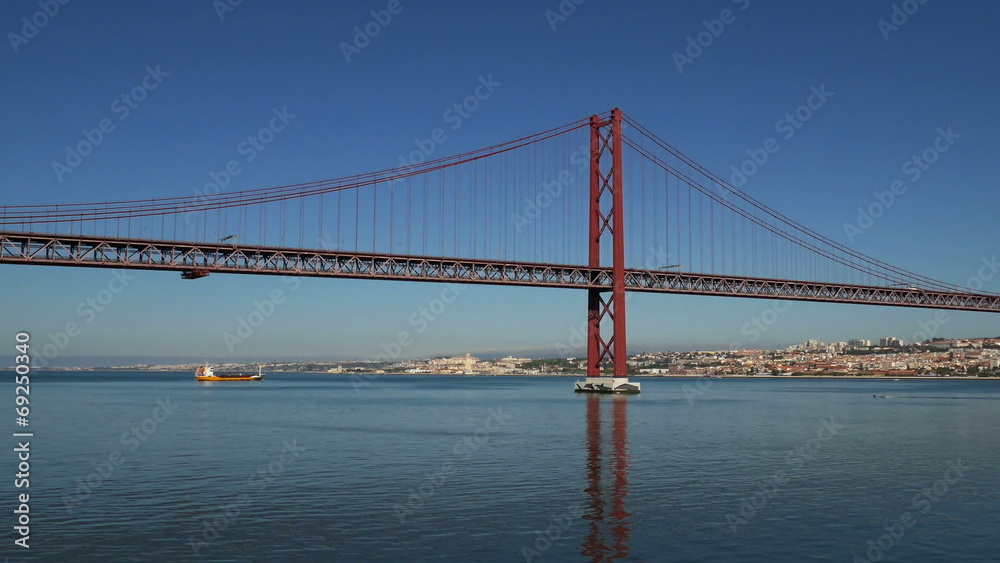 Panoramic View on the 25 de Abril Bridge in Lisbon, Portugal. Panoramic View on the 25 de Abril Bridge in Lisbon, Portugal.