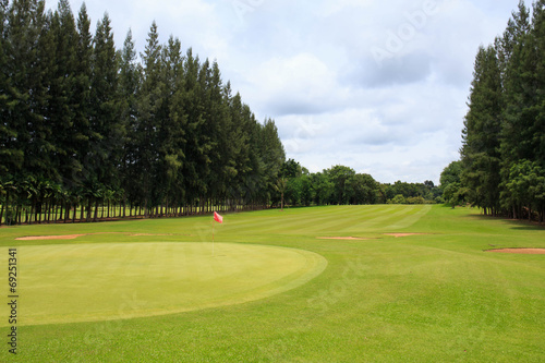 Landscape of a beautiful green golf course with sky