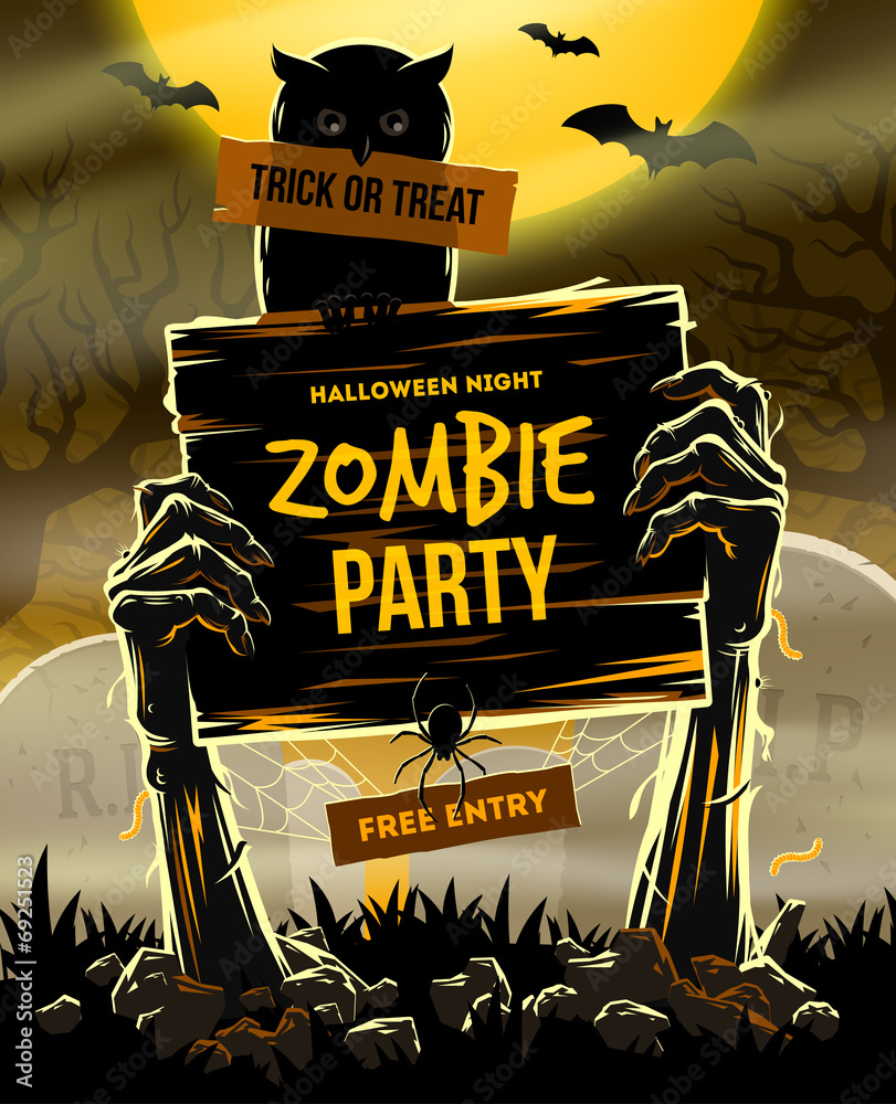 Fototapeta premium Halloween vector illustration - invitation to zombie party