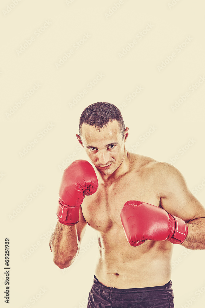 male boxer ready to fight with boxing gloves
