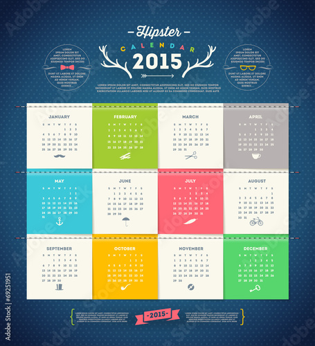 Calendar 2015 with Hipster design elements