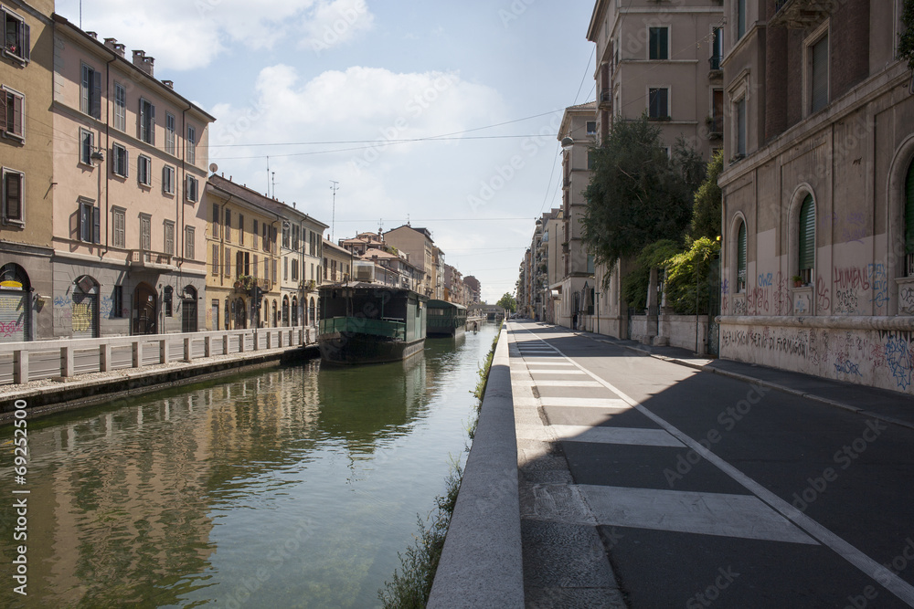 Naviglio Pavese, canal waterway in Milan, Italy