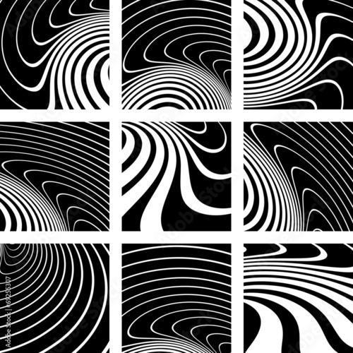Illusion of whirlpool movement. Abstract backgrounds set.