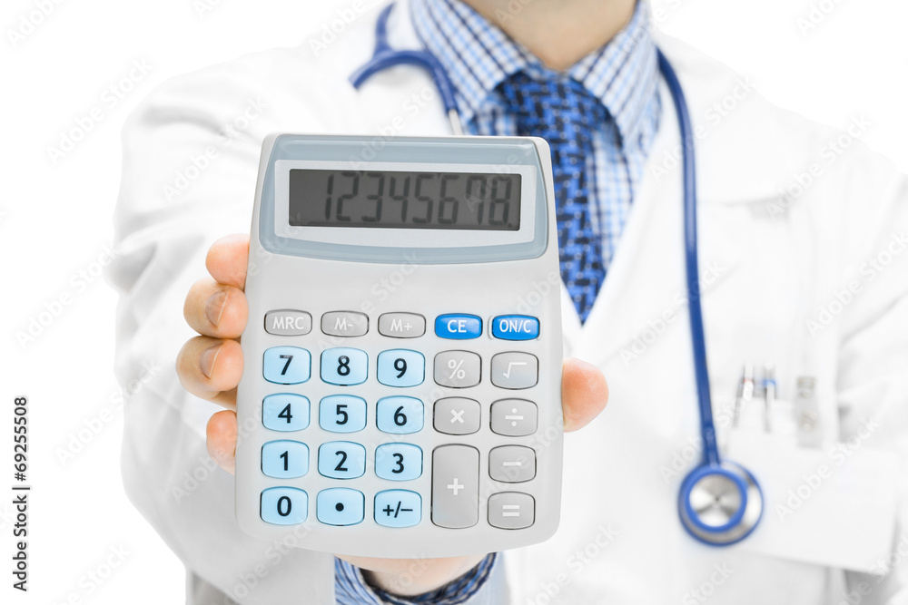 Doctor holdling in his hand calculator Doctor holdling in his hand calculator