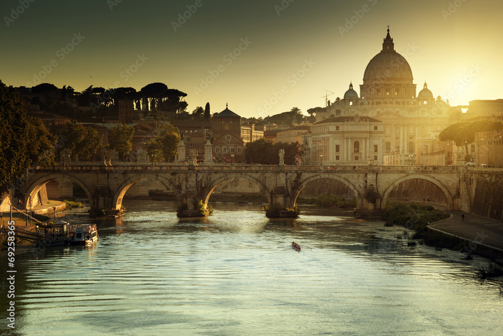 Naklejka premium view on Tiber and St Peter Basilica in Vatican