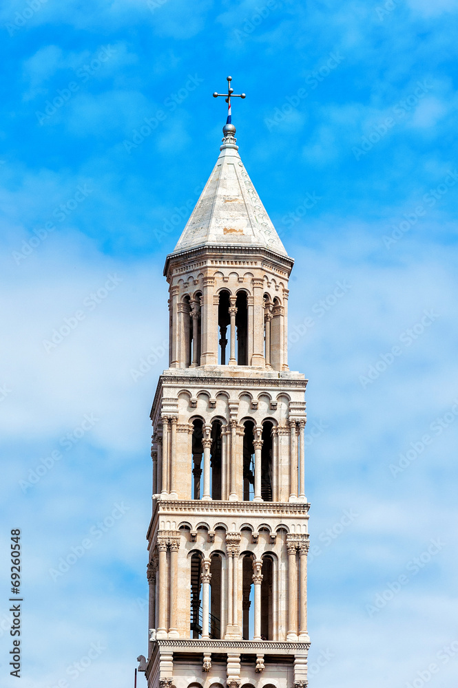 Old church bell tower in Split old town in Croatia