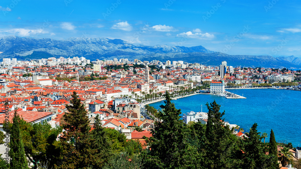 Panoramic view from high on Croatian city of Split