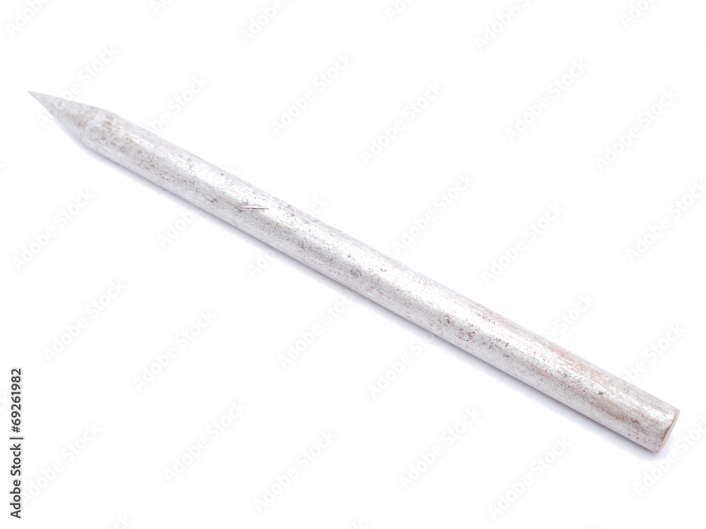 sharp metal rod on white background