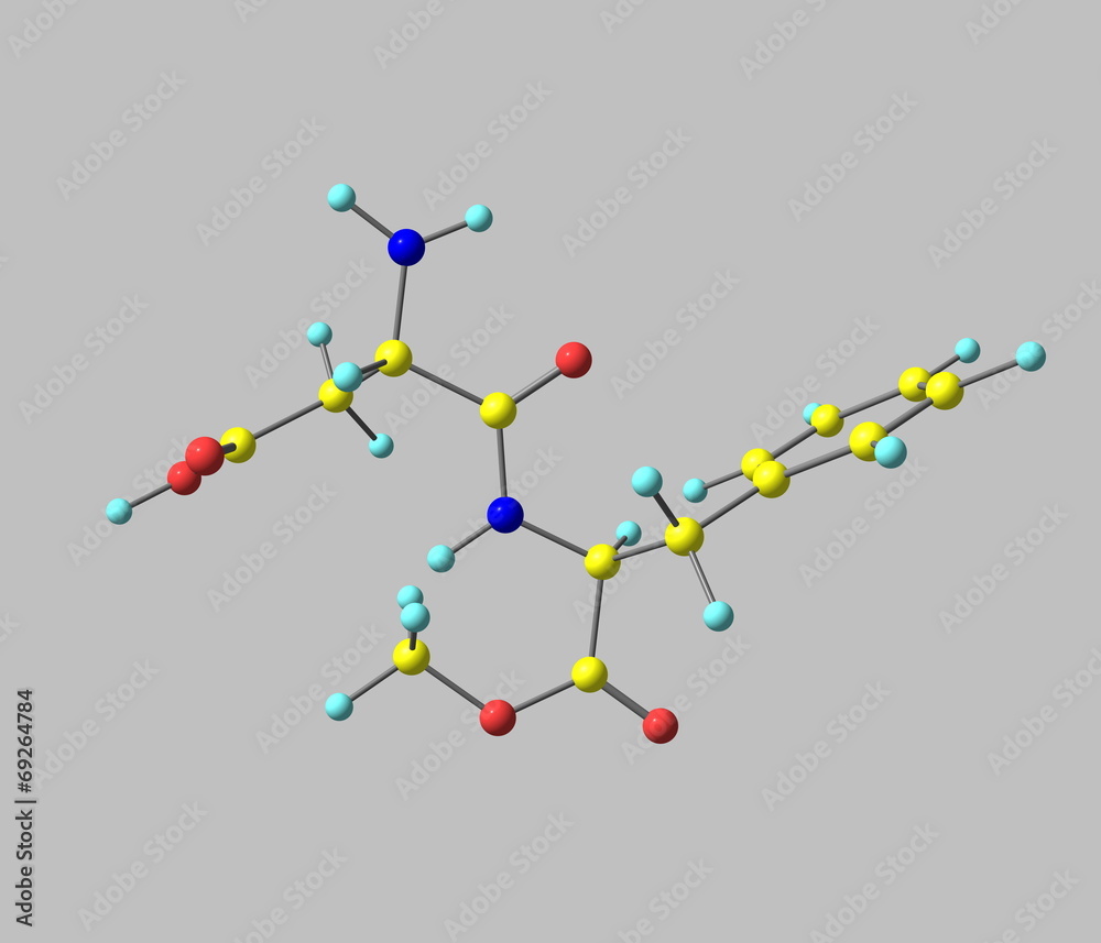 Aspartame molecule isolated on gray