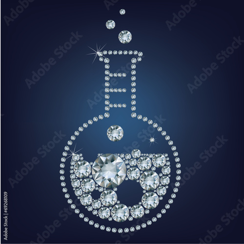 Chemistry flask icon made up a lot of diamonds