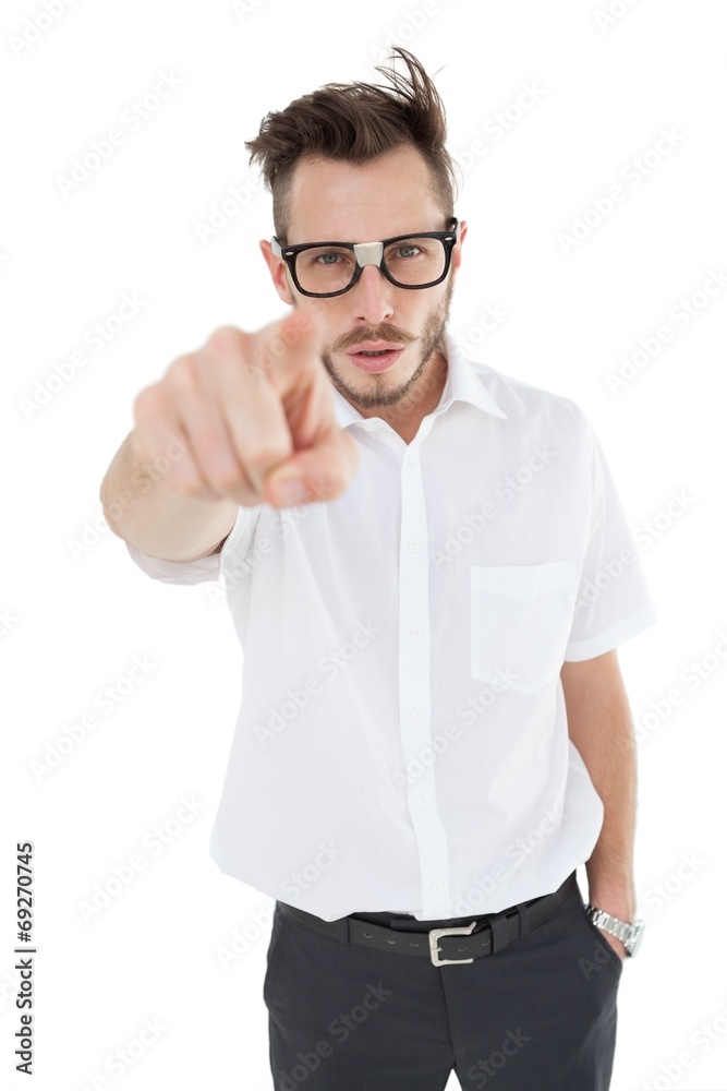 Nerdy businessman pointing at camera Nerdy businessman pointing at camera
