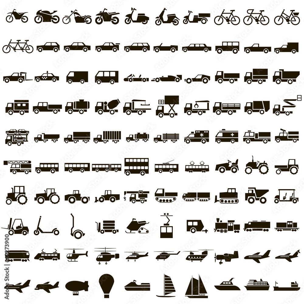 100 vector icons of transport