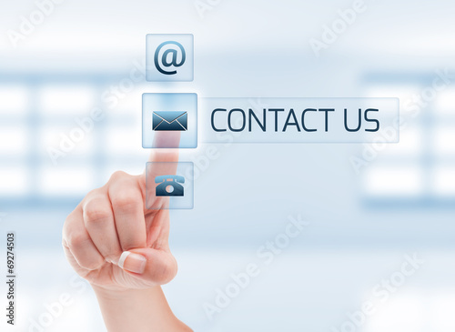 Contact us concept using woman's hand.